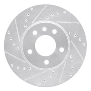 Cadillac ATS Brake Rotor (1) - Front Left - R1 Concepts - Drilled & Slotted - Silver - `13-`25
